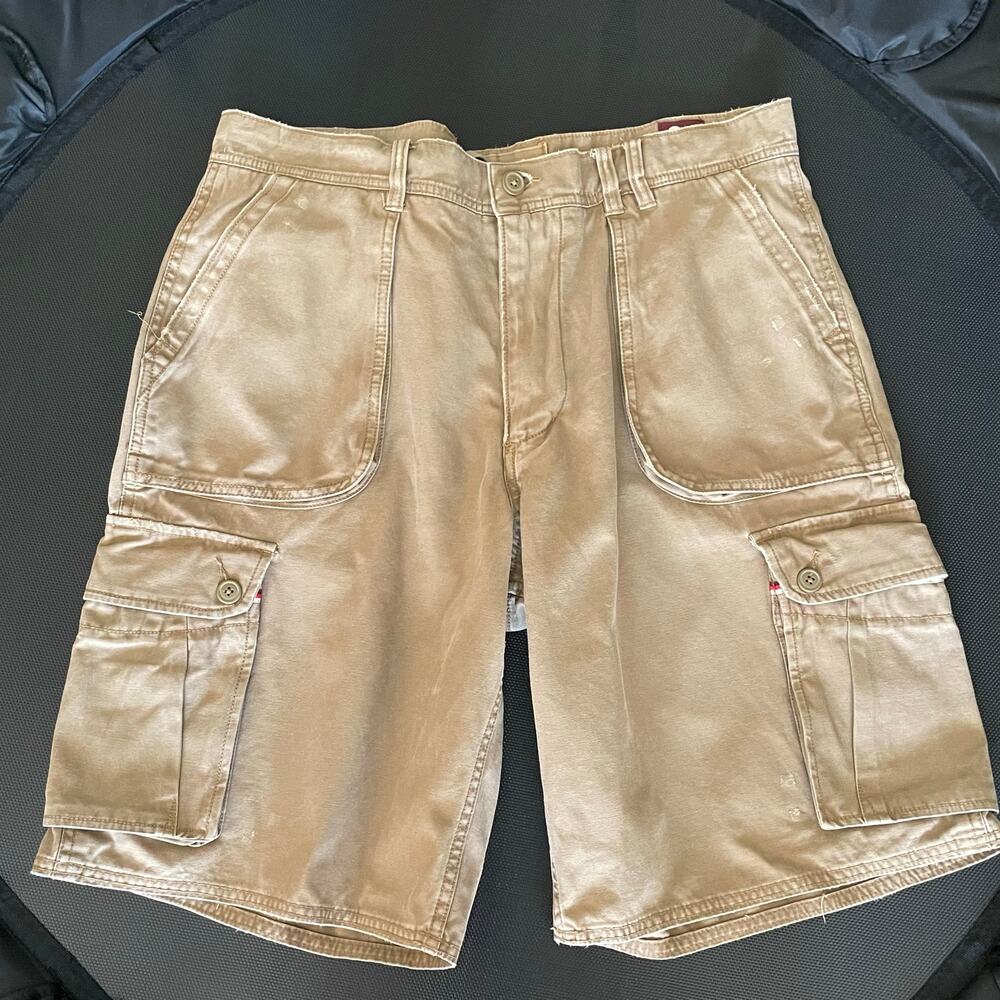 Old Navy Heavy Khaki Cargo Shorts Mens Sz 36 Distressing Utility Outdoors Casual